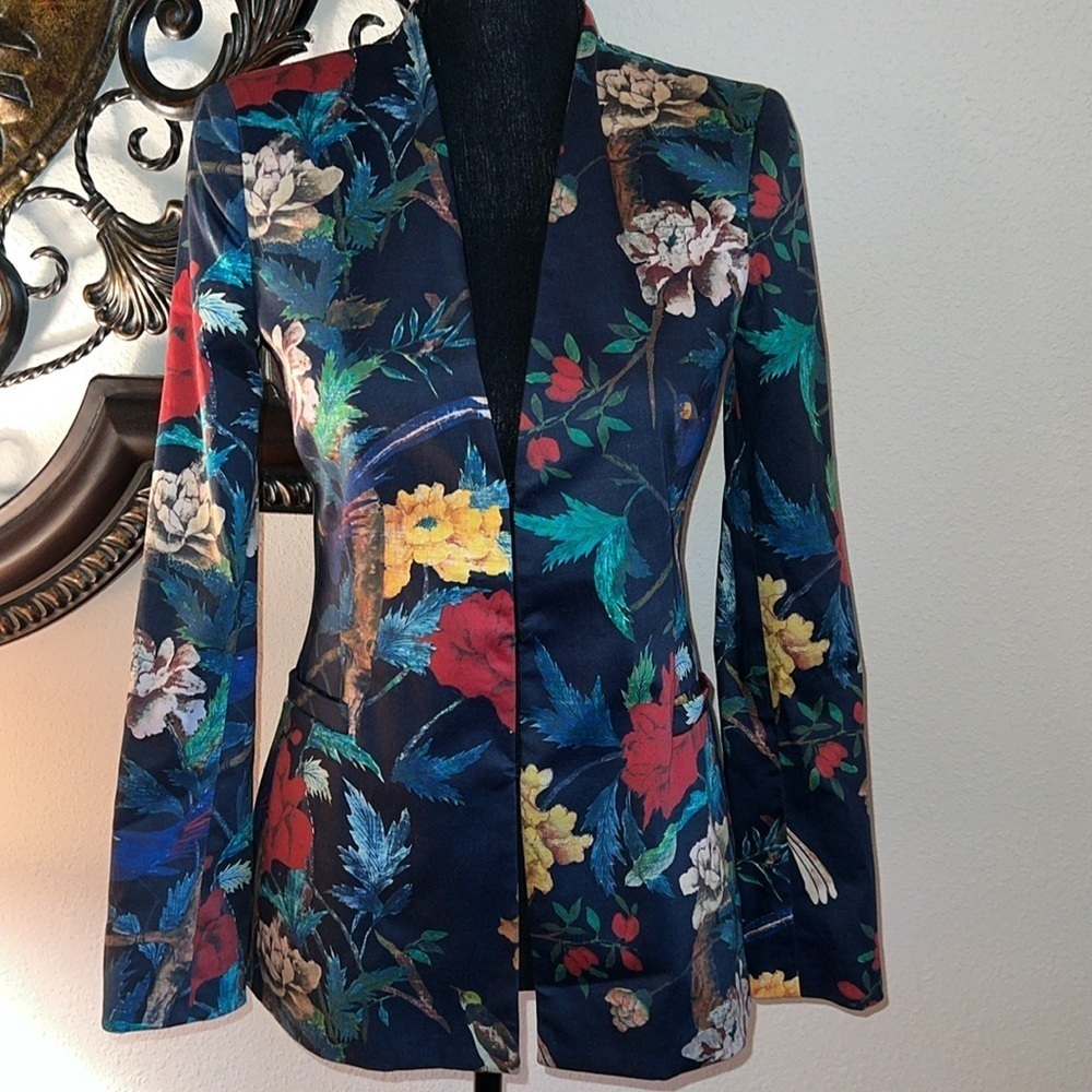 alice + olivia Women’s Floral Bird Standup Collar Fully Lined Blazer Jacket 2